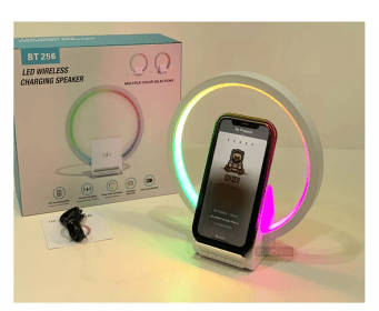 Lampe de chevet avec chargeur sans fil, haut-parleurs Bluetooth rechargeables support de charge rapide, 15W  BT-256