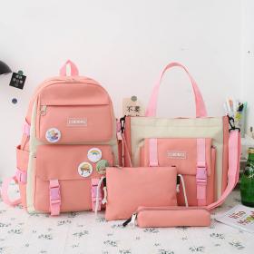 Ensemble de sacs d’école Kawai pour adolescents 4Pcs HAOLIDA V2 Rose – محفظة 4 قطع كاواي وردي