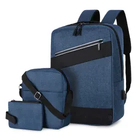 Sac à dos homme avec sac bandoulière et trousse 3en1 bleu 2776-3 – محفظة ظهر رجالية 3 قطع أزرق