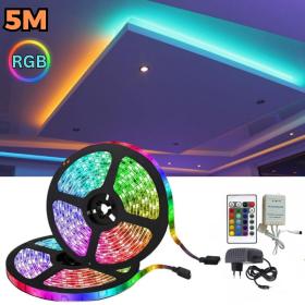 شرائط ملونة 5 متر مع جهاز تحكم عن بعد 12 فولت للإضاءة الداخلية والخارجية - Bandes LED  à couleur avec télécommande 12V pour éclairage intérieur et extérieur
