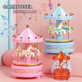 صندوق موسيقى دائري دوار 4 أحصنة لحن كلاسيكي - Carrousel Music Box Rotatif à 4 Chevaux Classique Melody