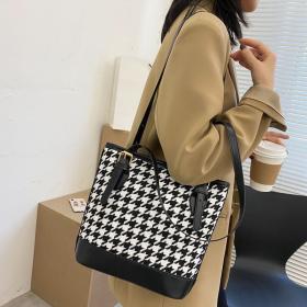 حقائب كتف كلاسيكية بنقش مربعات للنساء ذات سعة كبيرة - Sacs à bandoulière pied-de-poule Vintage pour femmes grande capacité