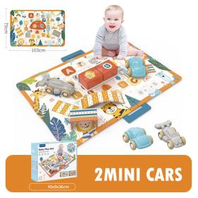 سجادة نشاط دائرة الغابة مع عربتين 103 سم × 79 سم - Tapis d’eveil circuit jungle avec 2 voiturettes 103 cm x 79 cm