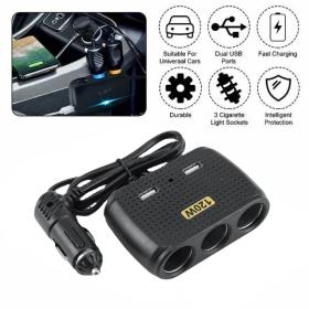 شاحن سيارة مزود ب2 منافذ شاحن و3 ولاعات سجائر 5 فولت - Chargeur de voiture avec 2 USB et 3 allume-cigare 5V